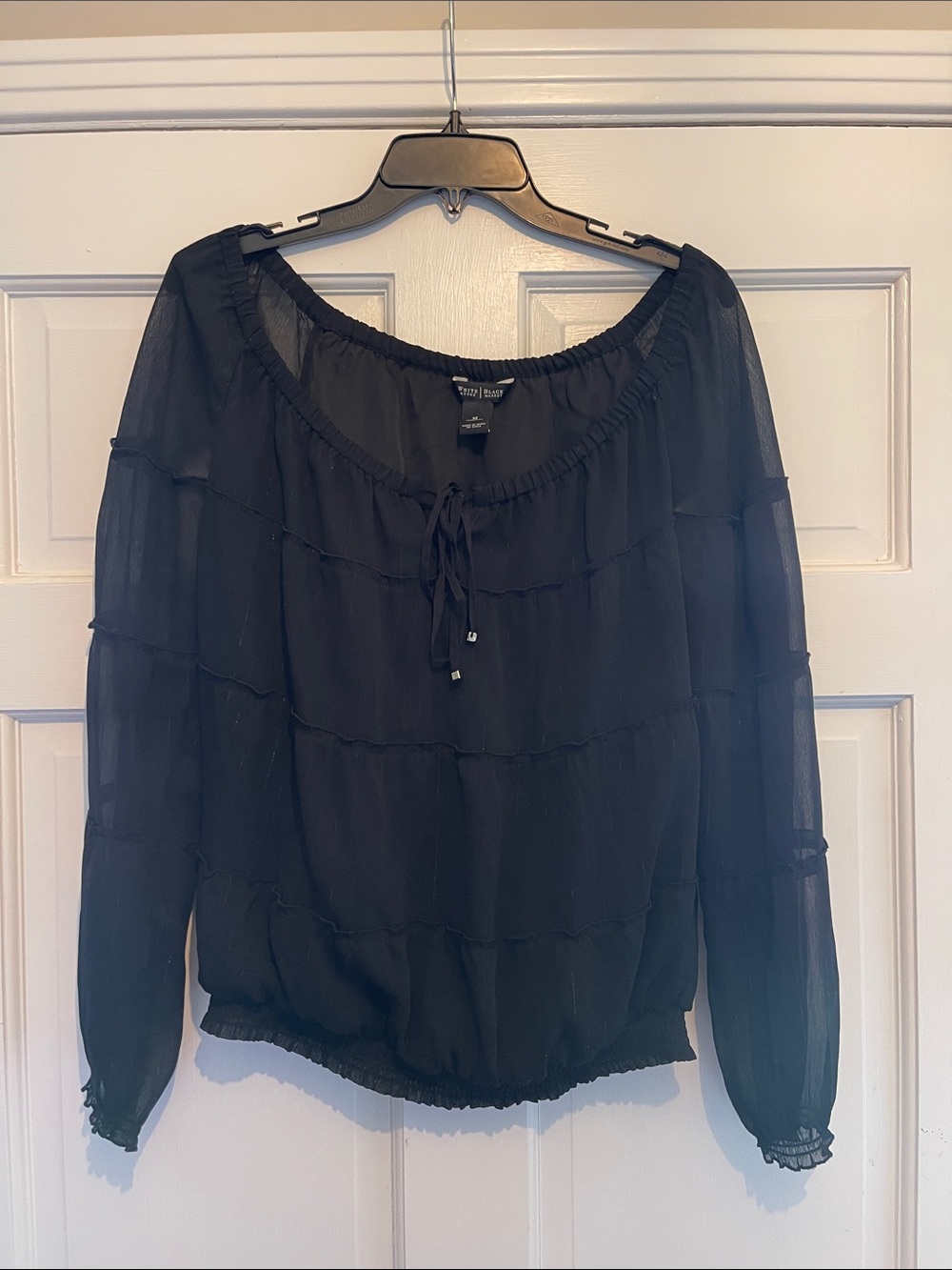 White House Black Market Black Sheer Tiered Blouse